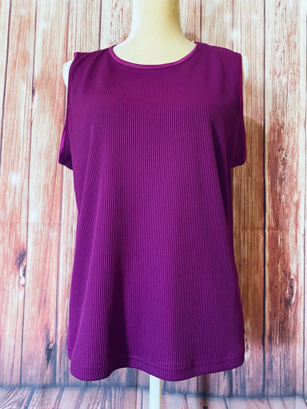 Women’s XL Tank Top Allison Daley Dark Fuchsia Rib Textured Scoop Neck Stretch